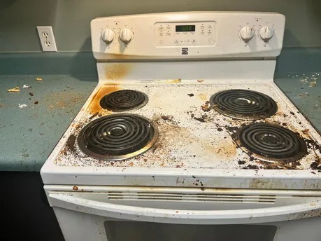 Stovetop before BrightWay cleaning